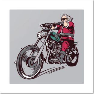 Cool Biker Santa Claus Cartoon Posters and Art